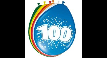 Verjaardag feest ballonnen - leeftijd 100 jaar - 8x stuks - feestversiering