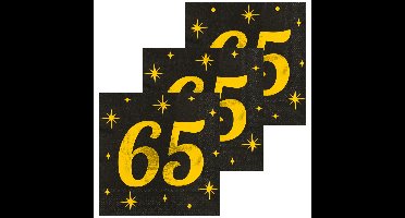 Verjaardag feest servetten - leeftijd 65 jaar - 48x stuks - zwart/goud - sterren - 33 x 33 cm