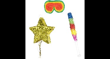 Verjaardag Pinata Ster goud van 44 x 42 cm - set met stok en masker