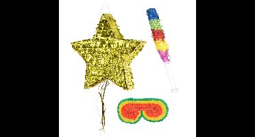 Verjaardag Pinata Ster goud van 44 x 42 cm - set met stok en masker