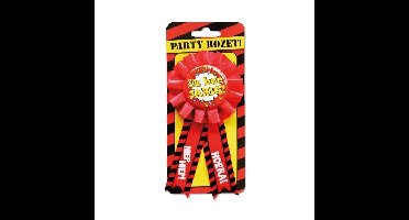 Verjaardag Rozet prijs - Ik ben jarig - Hiep hoera - rood - kunststof - feestartikelen