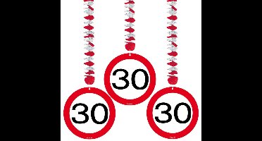 Verjaardag versiering rotorspiralen - 30 jaar - 3x - plafond - verkeersborden / leeftijd decoratie