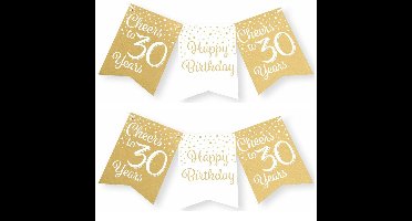 Verjaardag vlaggenlijn 30 jaar - 2x - binnen - karton - wit/goud - 600 cm