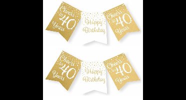 Verjaardag vlaggenlijn 40 jaar - 2x - binnen - karton - wit/goud - 600 cm