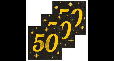 Verjaardag?of Abraham/Sarah-feest servetten - leeftijd 50 jaar - 48x stuks - zwart/goud - 33 x 33 cm