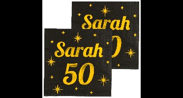 Verjaardag?of Sarah feest servetten - leeftijd 50 jaar - 32x stuks - zwart/goud - 33 x 33 cm