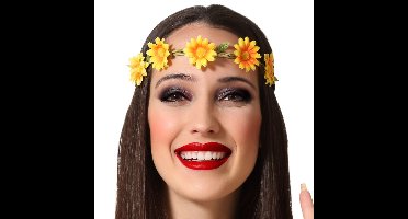 Verkleed haarband met bloemen - 6x - geel - meisjes/dames - Hippie/Flower Power