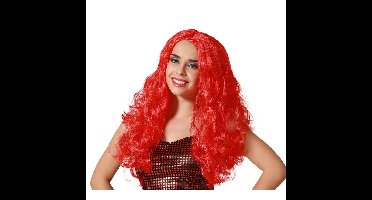 Verkleedpruik Dames - Fantasia - Rood - lang golvend haar - Beroemdheid - Prinses/zeemeermin