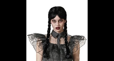 Verkleedpruik Dames Wednesday - Zwart - Met lange vlechtjes - lang haar - Halloween - Horror thema