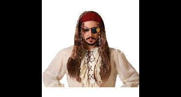 Verkleedpruik voor heren met lang stijl haar - Bruin - Piraat - Carnaval/party - met haarband