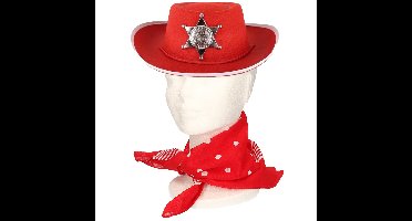 Verkleedset cowboyhoed Sheriff - rood - met rode hals zakdoek - voor kinderen