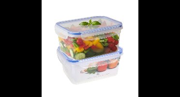 Vershoudbakje - 2x - 1100 ml - transparant - kunststof - 18,8 x 13 x 8,7 cm - Luchtdicht afgesloten