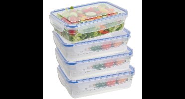 Vershoudbakje - 4x - 1400 ml - transparant - kunststof - 23 x 16 x 6,5 cm - Luchtdicht afgesloten