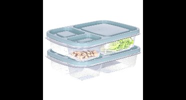 Vershoudbakje/lunchbox - 2x - luchtdicht - 3 vakjes - lichtgroen - kunststof - broodtrommel - 24 x 1