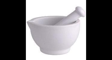 Vijzel met stamper - wit - keramiek - D8 cm