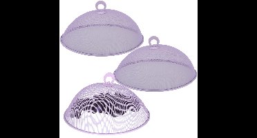 Vliegenkap/voedselkap - 3x - rond - D30 x H15 cm - lila paars - buiten eten - anti insecten - metaa