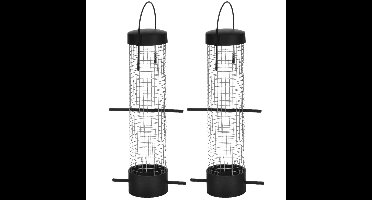 Vogel voedersilo - 2x - donkergroen - 28 cm - kunststof - voederstation - vogelvoer