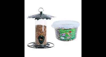 Vogel voedersilo met bladerdak metaal 23 cm inclusief 4-seizoenen energy vogelvoer
