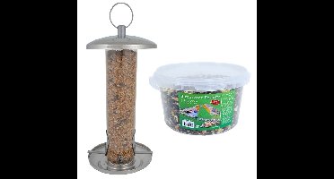 Vogel voedersilo RVS 27 cm inclusief 4-seizoenen energy vogelvoer