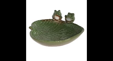 Vogelbad/voederschaal - blad - groen - steen - 22 x 23 x 8,7 cm - drinkschaal voor tuinvogels