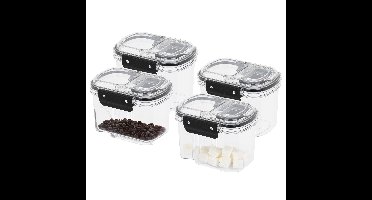 Voorraad bus - 4x - transparant - 700 ml - 14 x 11 x 10 cm - met deksel - voorraadbus/bakjes