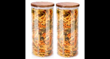 Voorraadpot/bewaarpot Foodking - 2x - borosilicaat glas - 1250 ml - glas/hout - luchtdicht