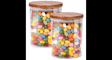 Voorraadpot/bewaarpot Foodking - 2x - borosilicaat glas - 600 ml - glas/hout - luchtdicht