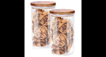 Voorraadpot/bewaarpot Foodking - 2x - borosilicaat glas - 950 ml - glas/hout - luchtdicht