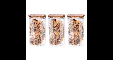Voorraadpot/bewaarpot Foodking - 3x - borosilicaat glas - 950 ml - glas/hout - D9.5 x H16 cm