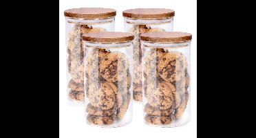 Voorraadpot/bewaarpot Foodking - 4x - borosilicaat glas - 950 ml - glas/hout - luchtdicht