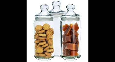 Voorraadpot - Set van 3x stuks - met glazen deksel - 1500 ml - glas - 27 cm - bewaarpot