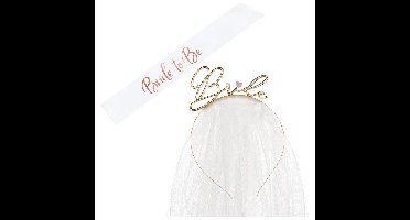 Vrijgezellenfeest bride to be - diadeem en sluier - wit - huwelijk