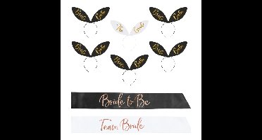 Vrijgezellenfeest set - bride to be - wit/zwart - sjerp en diadeem