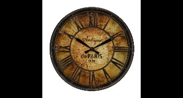 Wand klok in oude deco stijl - Romeinse cijfers - Dia 21 cm - zwart/roestbruin - kunststof