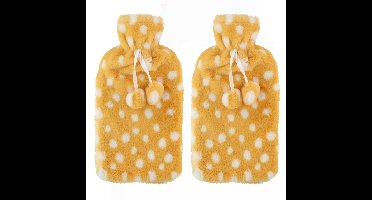 Warmwaterkruik - 2x - 2L - goud/wit - met hoes - kruik - stippen