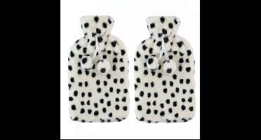 Warmwaterkruik - 2x - 2L - wit/zwart - met hoes - kruik - stippen