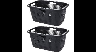 Wasmand - 2x - antraciet grijs - 38L - kunststof - 60 x 40 x 26 cm