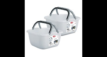 Wasmand/draagmand/teil met hengsel - 2x - kunststof - 14 Liter - wit - 35 x 35 x 18 cm