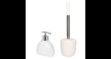 WC-/toiletborstel en houder dolomiet wit met zeeppompje 300 ml
