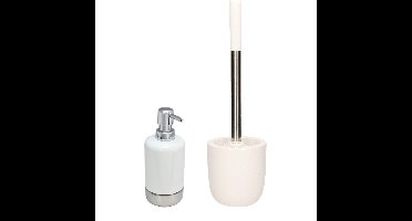 WC-/toiletborstel en houder dolomiet wit met zeeppompje 300 ml