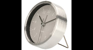 Wekker/alarmklok analoog - zilver/grijs - aluminium/glas - 9 x 2,5 cm - staand model