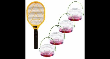 Wespen bestrijding set van 4x wespenvallen en een vliegenmepper/wespenkiller