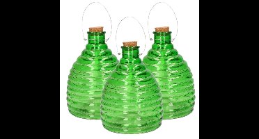 Wespenval - Set van 3x stuks - groen - 21 cm - glas - wespenvanger - wespenglas