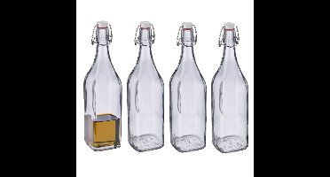 Westmark Beugelfles / Weckfles - 6x - transparant glas - luchtdicht - 1 liter - waterfles - vierkant