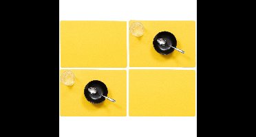 Wicotex luxe Placemats Plain - Set van 4x stuks - geel - 43 x 30 cm - Met anti slip laag - Teflon co