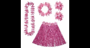 Widmann Hawaii verkleedset - 4x - voor dames - roze - carnaval/themafeest