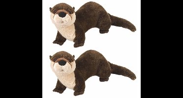 Wild Republic Pluche otter knuffel - 2x stuks - bruin - 30 cm - knuffeldieren uit het water