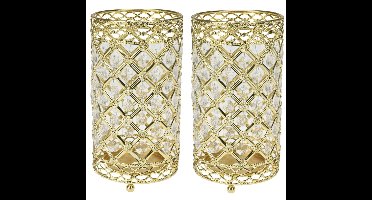 Windlicht/kaarsenhouder op pootjes - goud - metaal - 11 x 20 cm - 2x