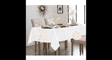 Wit tafelkleed/tafellaken 138 x 220 cm - met tafelloper wit/goud 28 x 300 cm