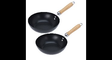 Wok/hapjes/bak pannetje met antiaanbaklaag - 2x stuks - staal - D20 cm